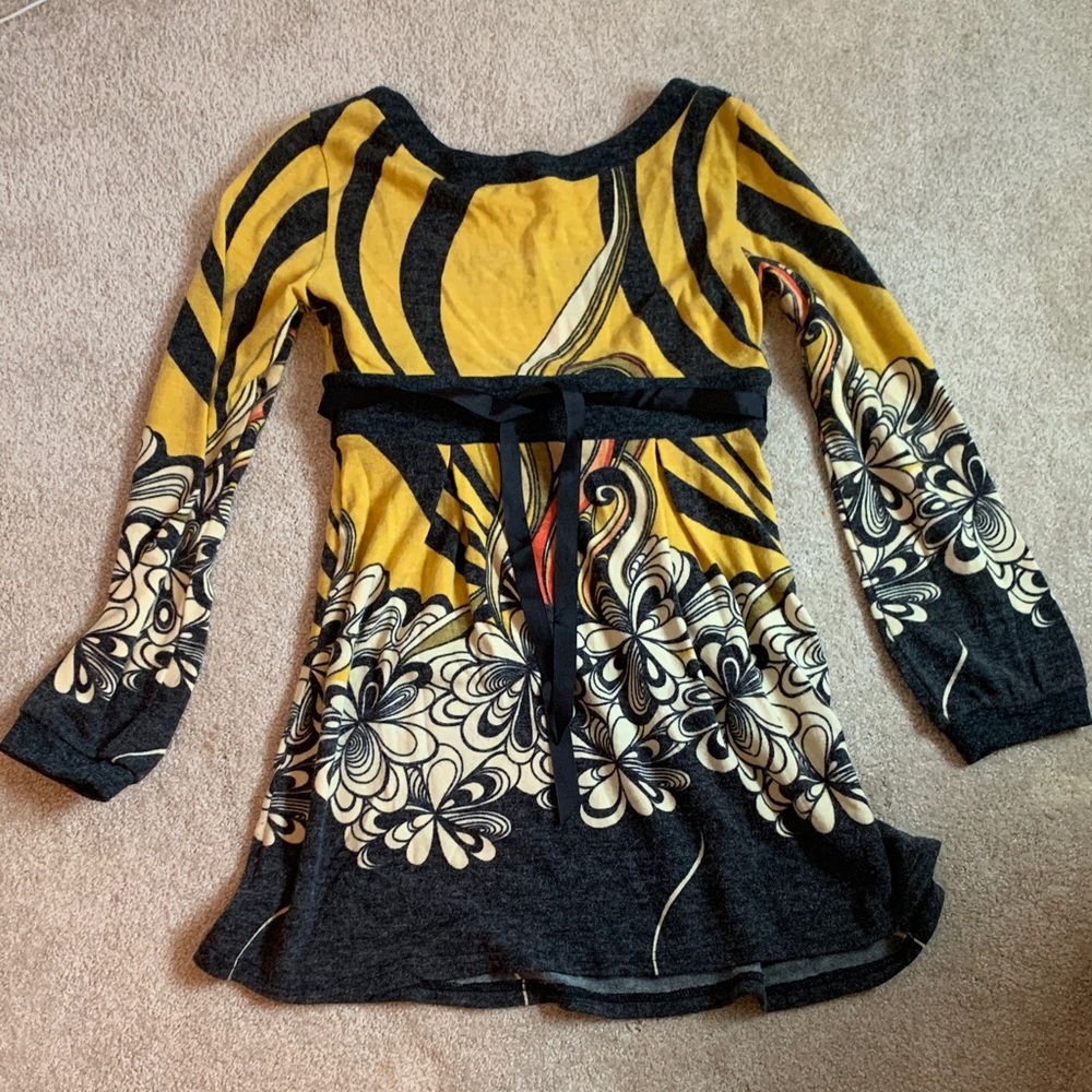 Aryeh Mustard and Charcoal Floral Long Sleeve Dress - Picture 3 of 6